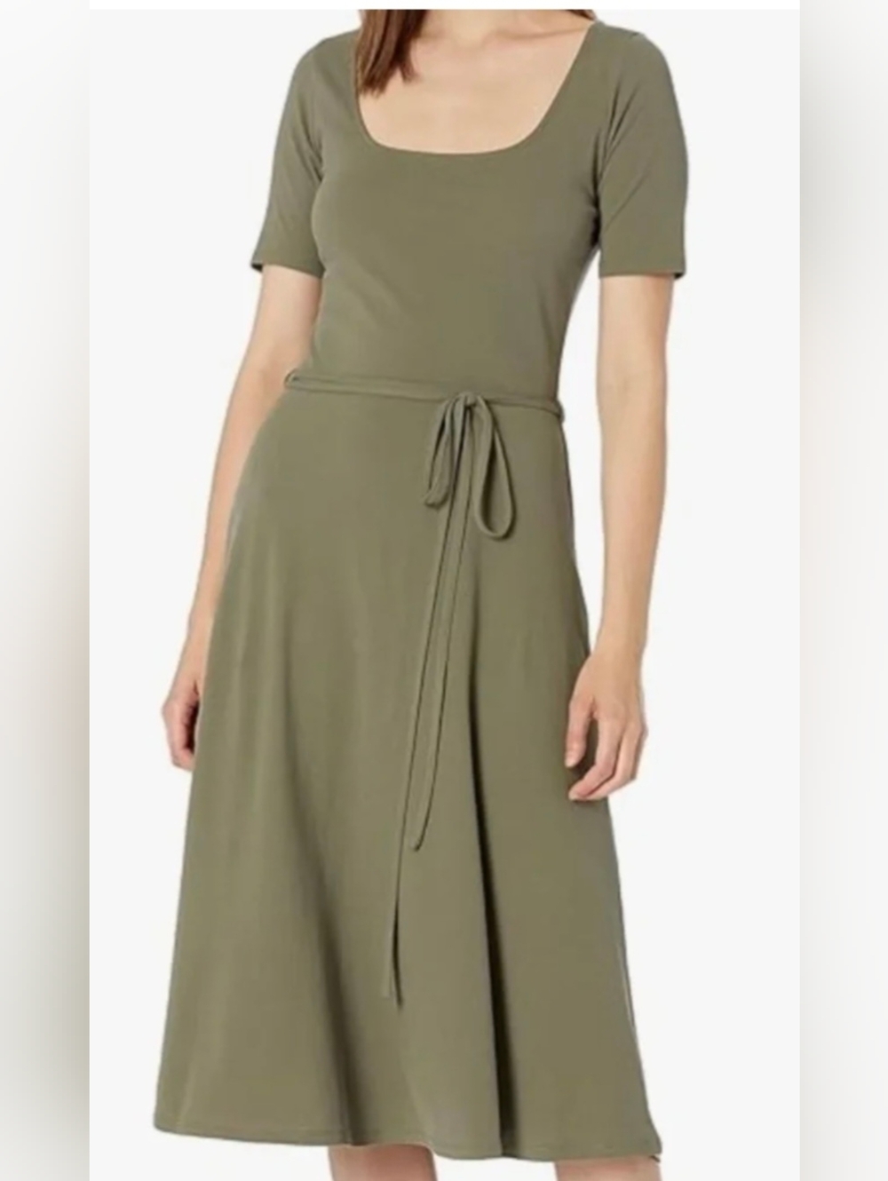 Vince Olive Midi Dress with Waist Tie